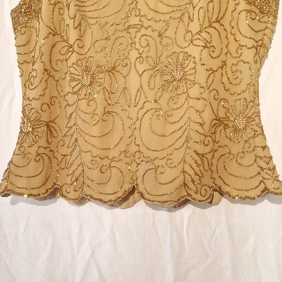 Vintage Gold-Beaded Formal Floral Crop Blouse, sz 4, NWT - Picture 5 of 11